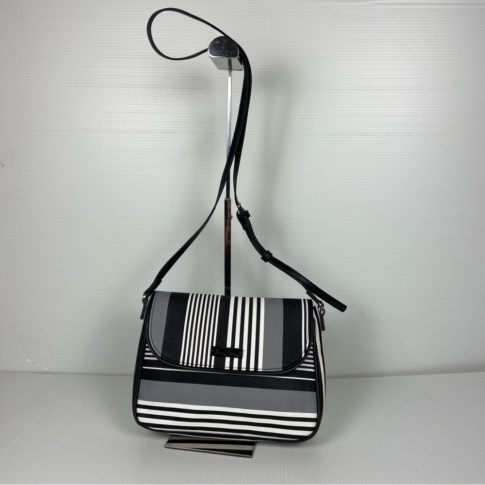Vera Bradley Striped Flap Crossbody Bag Black White Gray Adjustable Strap